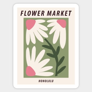 Flower market, Honolulu, Cute green art print, Exhibition, Aesthetic poster, Botanical Sticker